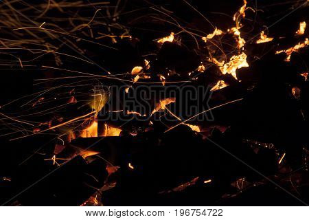 Hot sparking live-coals burning in a barbecue