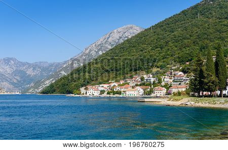 Panoramia view to Kotor Bay, Montenegro. Lepetane town