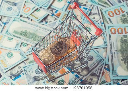 Shopping cart with bitcoins