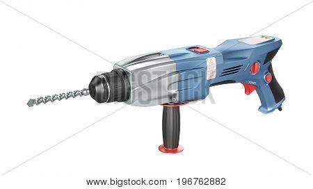 Rotary hammer drill machine isolation on a white background. Construction puncher. 3d illustration