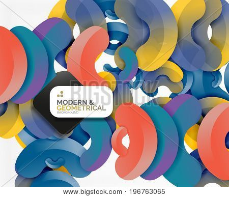 Abstract color geometric round shapes on white - elements with shadow, colorful composition