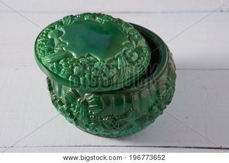 Small Decorative Green Malachite Round Box