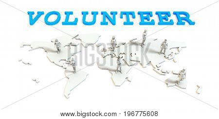  volunteer Global Business Abstract with People Standing on Map 3D Illustration Render