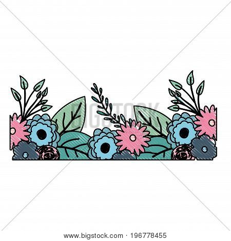 multicolored crayon silhouette of decorative inferior edge with beautiful flowers ornaments vector illustration