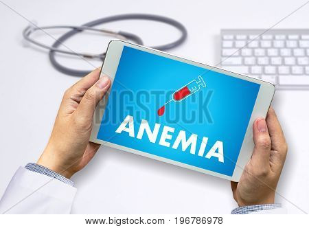 Anemia Blood For Test , Medical Concept , Diagnosis Iron Deficiency Doctor Hand Working Professional