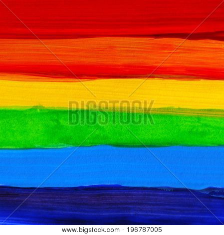 Abstract Acrylic Hand Painted Background. Watercolor Rainbow Flag. Symbol Of Lgbt, Peace And Pride.