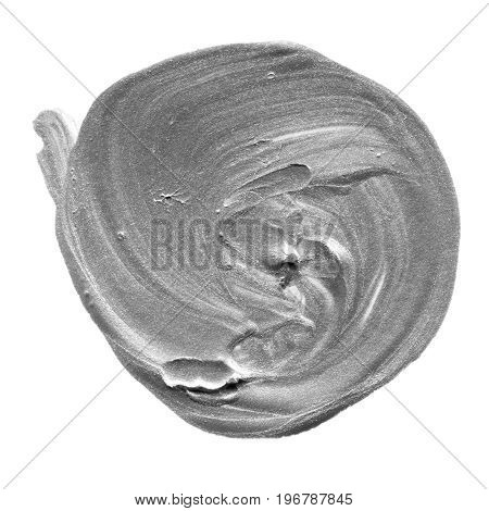 Acrylic Circle Isolated On White Background. Gray, Silver Round Watercolor Shape For Text. Element F