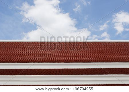 roof of the Thai temple decorated by Buddhist scriptures.