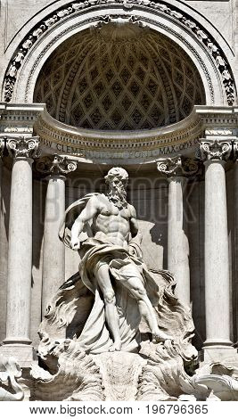 Statue in the Oceanus in the Trevi Fountain of Rome, Italy