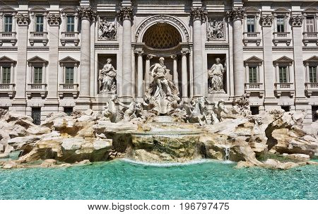 Statue in the Oceanus in the Trevi Fountain of Rome, Italy