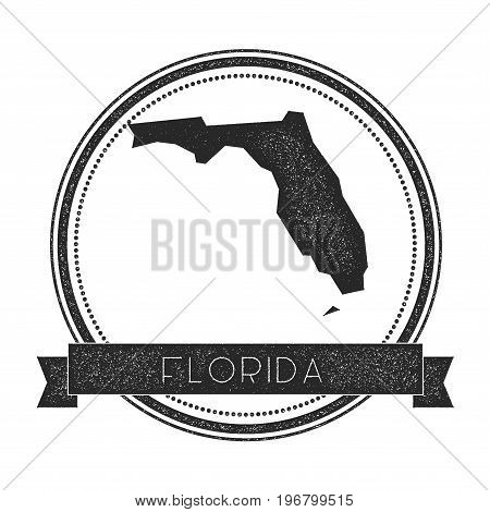 Florida Vector Map Stamp. Retro Distressed Insignia With Us State Map. Hipster Round Rubber Stamp Wi