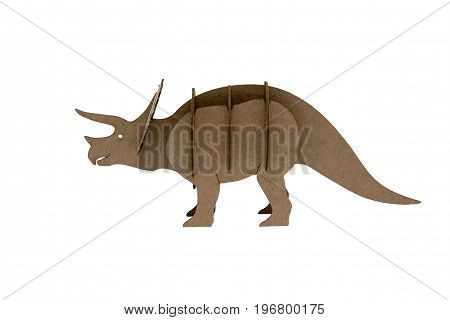 paper Triceratops toy isolated on white background. dinosaur made out of cardboard