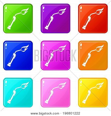 Welding torch icons of 9 color set isolated vector illustration