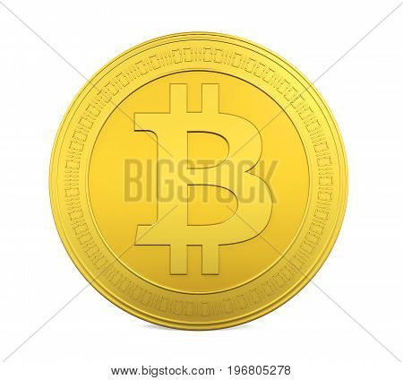 Golden Bitcoin isolated on white background. 3D render