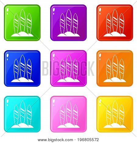 Serfing board icons of 9 color set isolated vector illustration