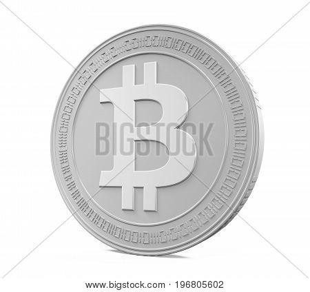 Silver Bitcoin isolated on white background. 3D render