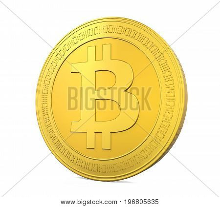 Golden Bitcoin isolated on white background. 3D render