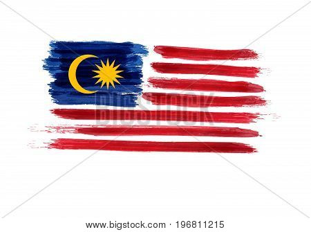 Watercolor imitation brushed Flag of Malaysia. Jalur Gemilang. Vector illustration.
