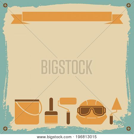 Redecoration worker background with brush paint and helmet flat vector illustration