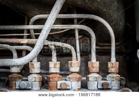 Old Rusty Iron Pipe And Scrull In Engine Power Matchine
