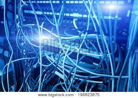 Network panel, switch and cable in the data center