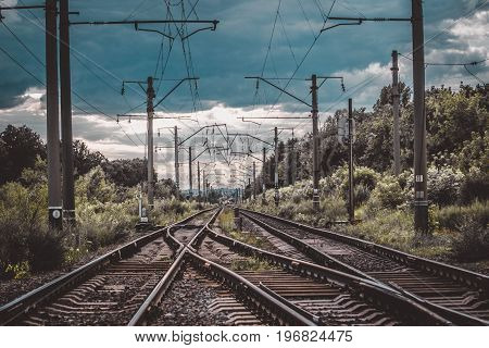 Landscape Railways with Turnouts On a cloudy day