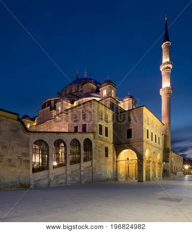 Istanbul, Turkey - April 21, 2017: Night shot of Fatih Mosque, an an Ottoman imperial mosque located on Fatih district