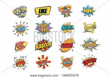set of colorful comic speech bubbles shape. Pop art retro vector illustration