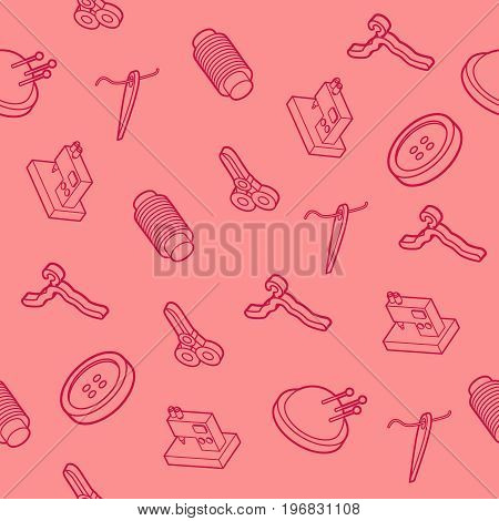 Sewing flat outline isometric pattern. Vector illustration, EPS 10