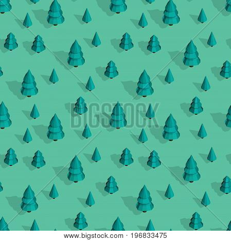 Seamless isometric trees pattern vector illustration. 3d low poly spurce