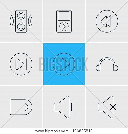 Editable Pack Of Start, Subsequent, Compact Disk And Other Elements.  Vector Illustration Of 9 Melody Icons.