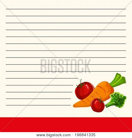 Magic Cookbook Vector illustration, recipe for soup with vegetables. Interesting menu design.