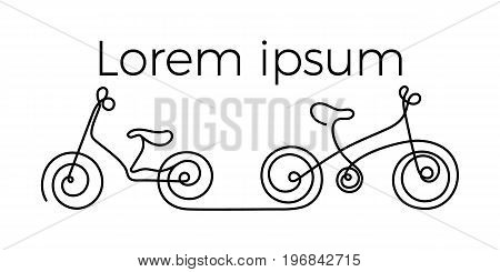 Line art symbol. Vector icons. Sport. Bike. Summer holiday. Copy space