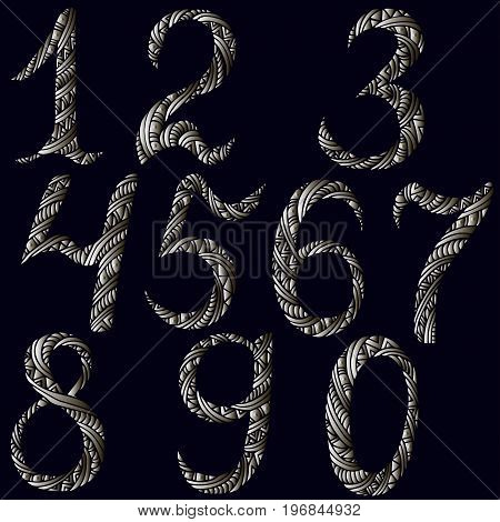 Silver metal numbers. Isolated on background. Vector.