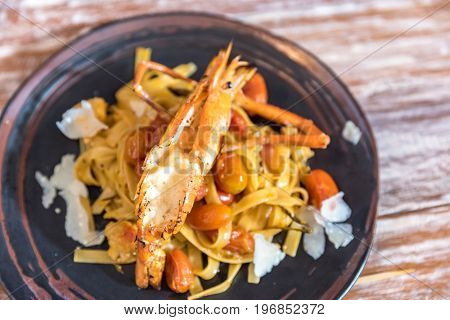 Giant Tiger Prawn Pasta, Italian groumet cuisine
