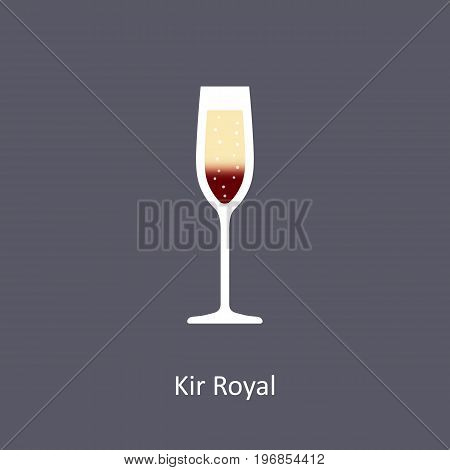 Kir Royal cocktail icon on dark background in flat style. Vector illustration