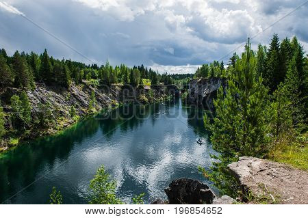 Famous beautiful marble quarry Ruskeala, Karelia, Russia