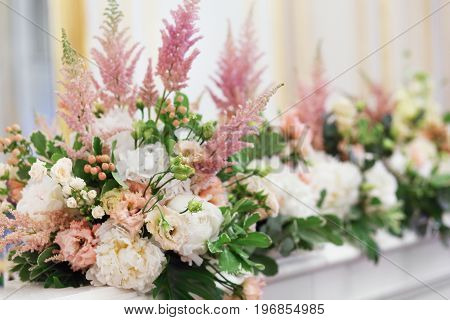 floristic composition bouquets with white peony and pink astilbe