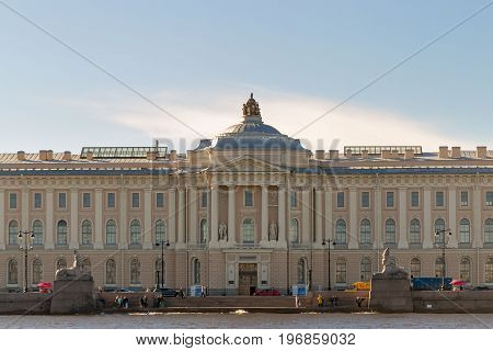St. Petersburg, Russia - June 28, 2017: Panoramic View Of The Neva River Embankment In St. Petersbur