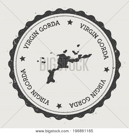 Virgin Gorda Sticker. Hipster Round Rubber Stamp With Island Map. Vintage Passport Sign With Circula