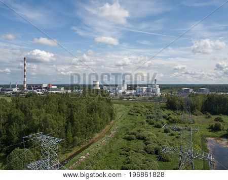 Aerial View Of Riga Tec -2 Electricity Power Station Drone Top View