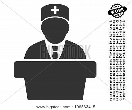 Health Care Official icon with black bonus professional symbols. Health Care Official vector illustration style is a flat gray iconic symbol for web design, app user interfaces.