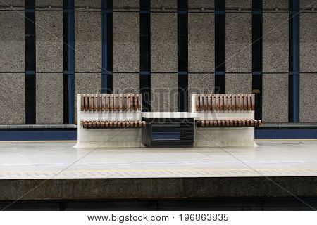 bench in railway station. background for graphic design.