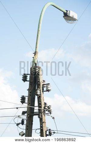 Lamp post with electrical wire. background for graphic design.