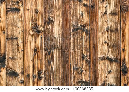 Natural brown barn wood wall. Wooden wall background design. Wood planks, boards are old with a beautiful rustic look. Timber design style.