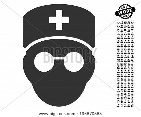 Medic Head icon with black bonus people pictures. Medic Head vector illustration style is a flat gray iconic symbol for web design, app user interfaces.
