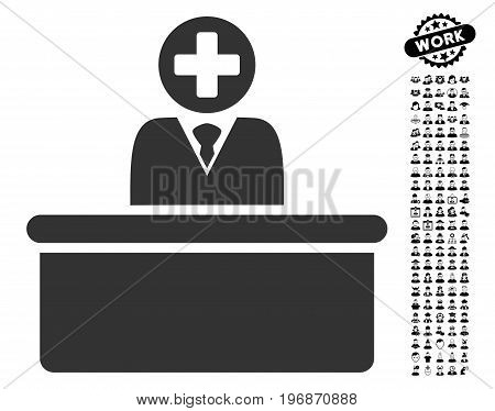 Medical Bureaucrat icon with black bonus men symbols. Medical Bureaucrat vector illustration style is a flat gray iconic symbol for web design, app user interfaces.