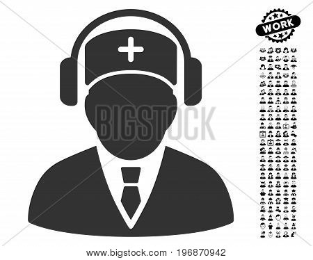 Medical Call Center icon with black bonus profession pictograph collection. Medical Call Center vector illustration style is a flat gray iconic element for web design, app user interfaces.