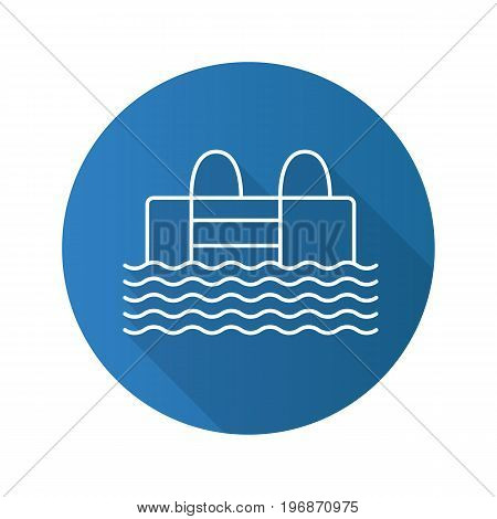 Swimming pool flat linear long shadow icon. Vector outline symbol