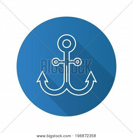 Anchor flat linear long shadow icon. Vector outline symbol